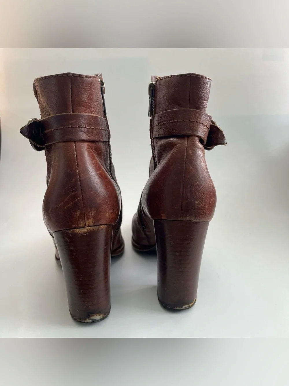 FRYE Brown Leather Patty Riding Boot Buckled Heel 7.5 m